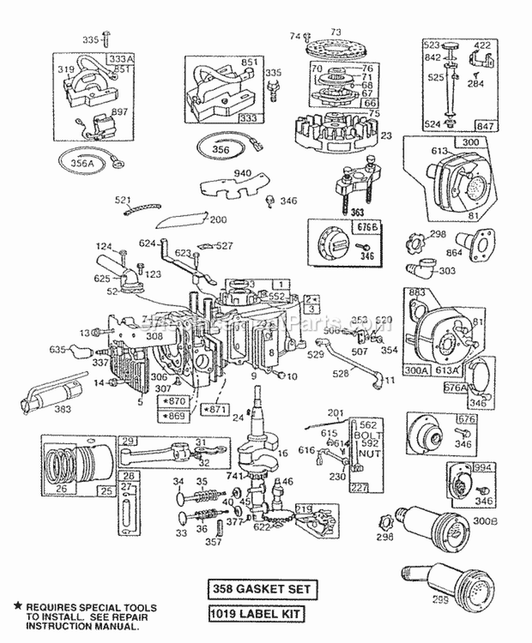 CylinderMufflersPistongrp Diagram and Parts List for 130902-1218-01  Briggs and Stratton Engine